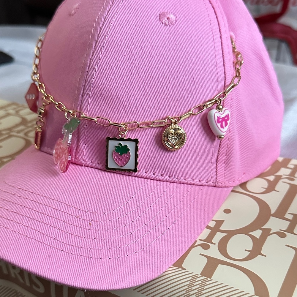 Chain Hat Gold tone Charming Chain with Pink Accents (NWTs) Hat Not Included. - Picture 3 of 4